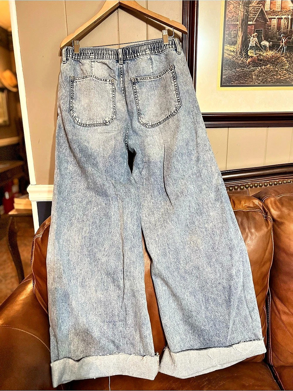Lucky Brand Patch Pocket Pull On Wide Leg Jeans in Blue - Picture 3 of 5